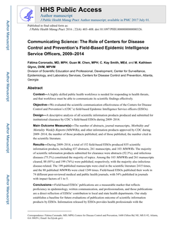 Communicating Science: the Role of Centers for Disease Control and Prevention’S Field-Based Epidemic Intelligence Service Officers, 2009–2014