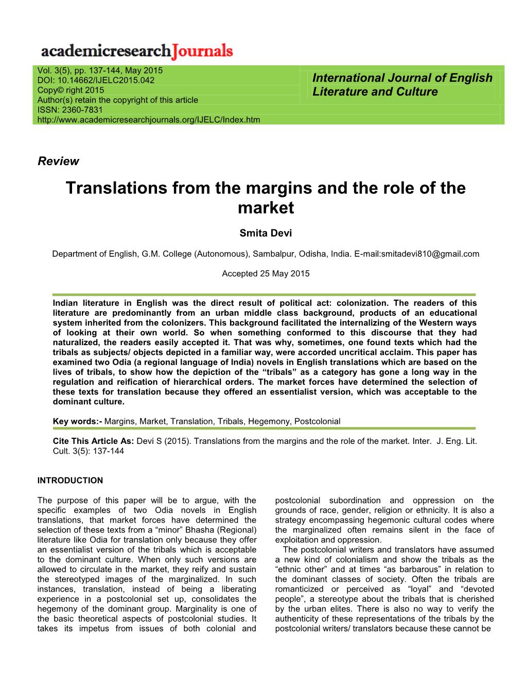 Translations from the Margins and the Role of the Market