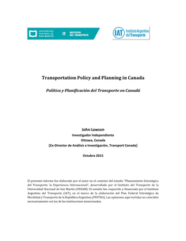 Transportation Policy and Planning in Canada