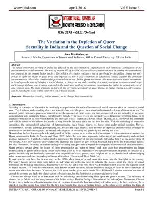 The Variation in the Depiction of Queer Sexuality in India and the Question of Social Change