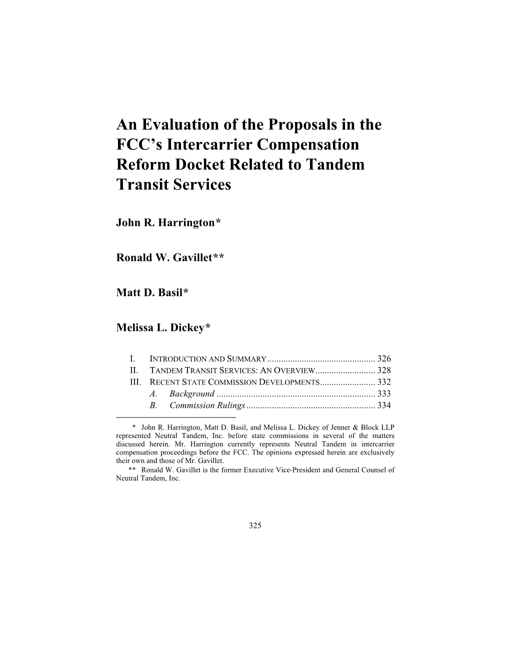 An Evaluation of the Proposals in the FCC's Intercarrier