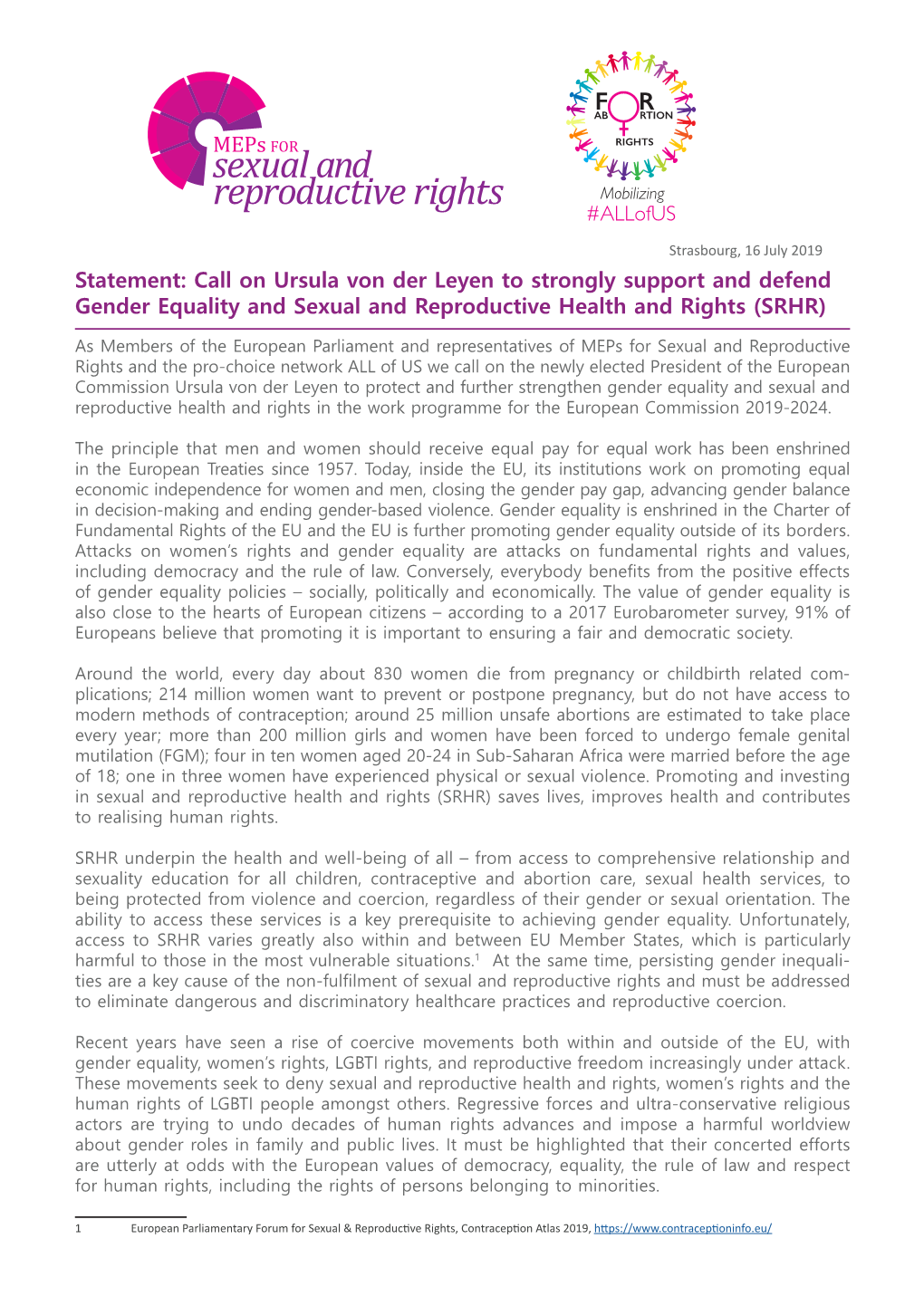 Statement: Call on Ursula Von Der Leyen to Strongly Support and Defend Gender Equality and Sexual and Reproductive Health and Rights (SRHR)