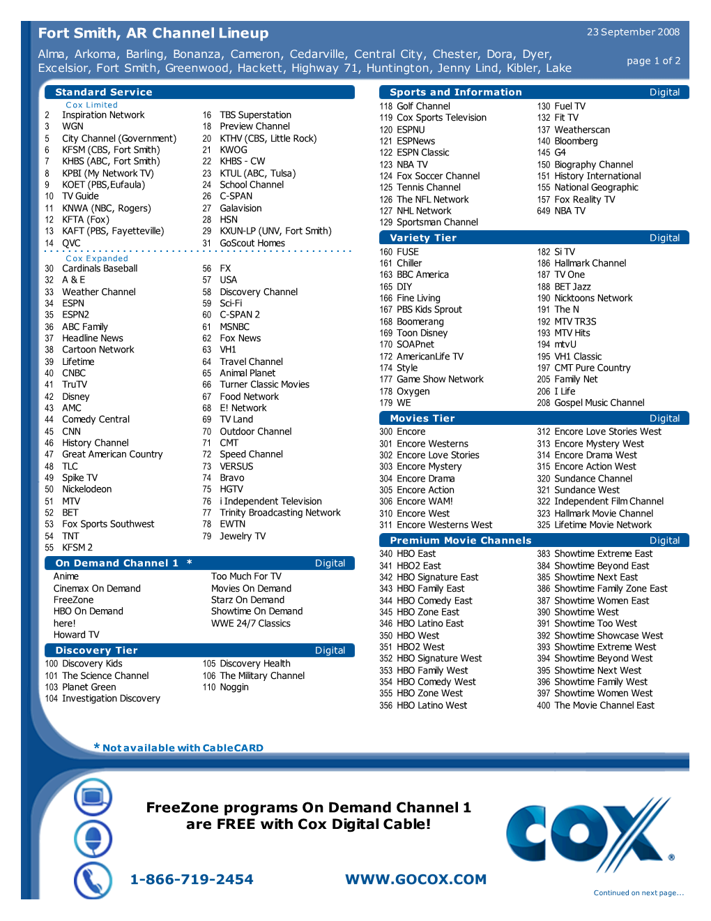 Cox Communications Channel Lineup