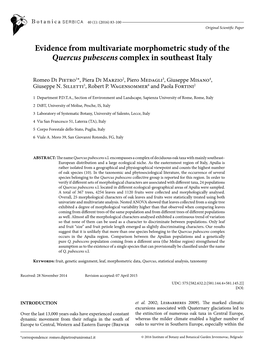 Evidence from Multivariate Morphometric Study of the Quercus Pubescens Complex in Southeast Italy