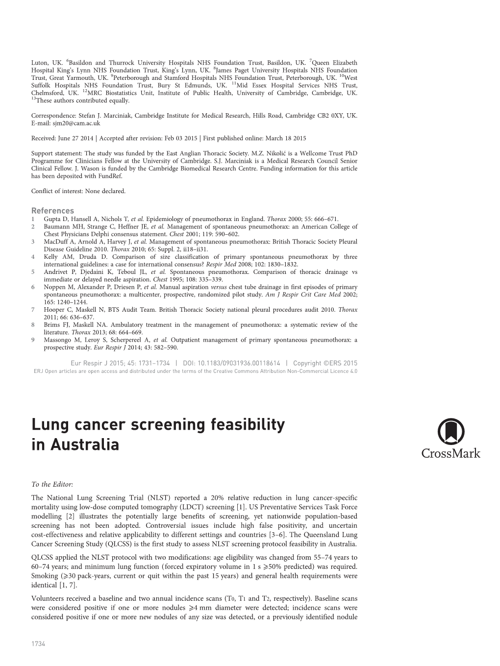 Lung Cancer Screening Feasibility In'australia