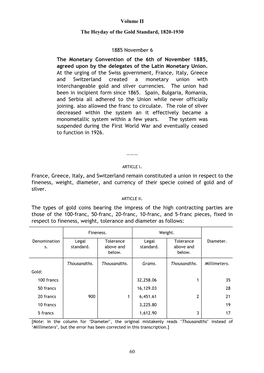 The Monetary Convention of the 6Th of November 1885, Agreed Upon by the Delegates of the Latin Monetary Union