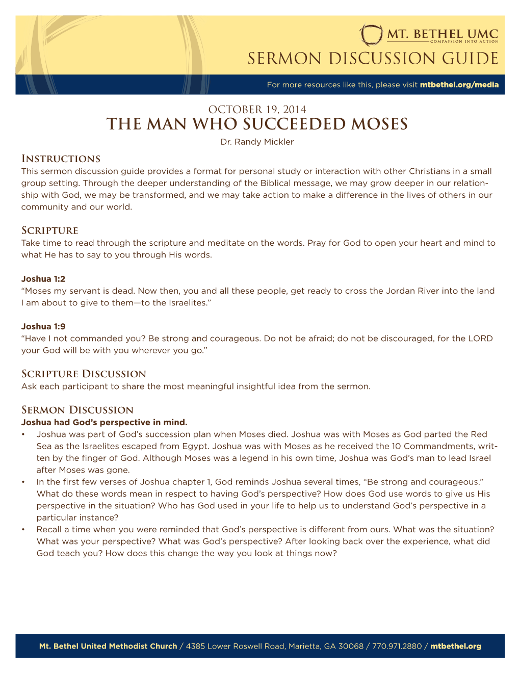 Sermon Discussion Guide the Man Who Succeeded Moses