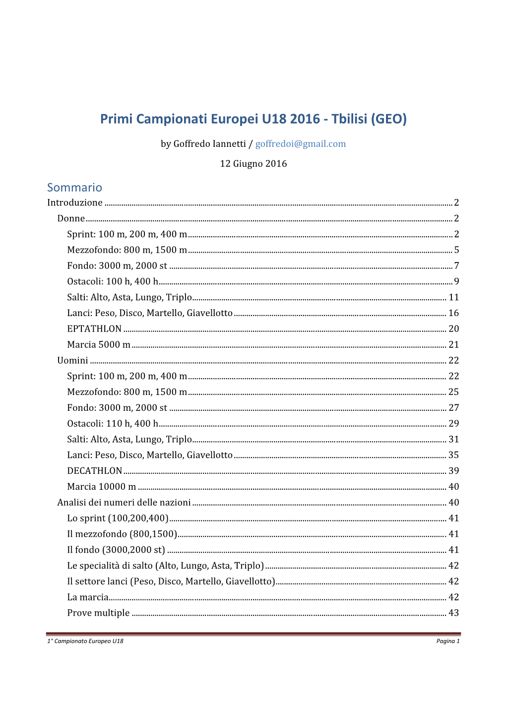 Primi Campionati Europei U18 2016 - Tbilisi (GEO)