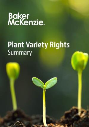 Plant Variety Rights Summary Plant Variety Rights Summary