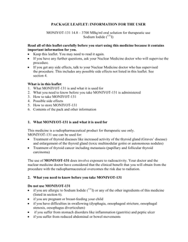 3700 Mbq/Ml Oral Solution for Therapeutic Use Sodium Iodide (131I)