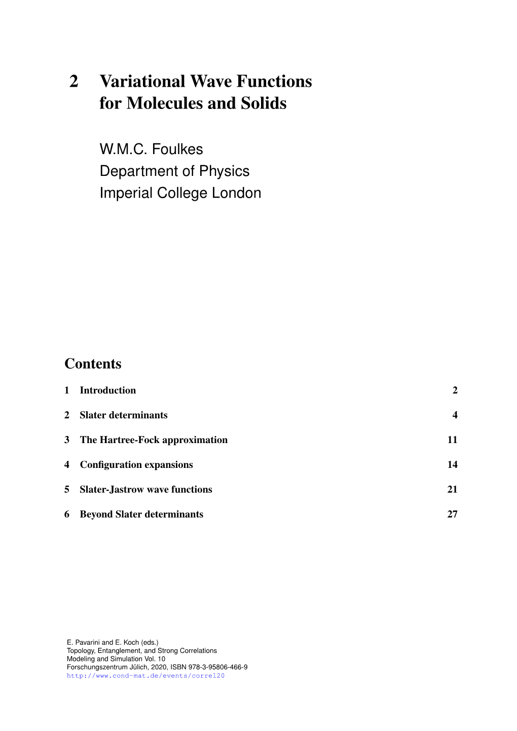 2 Variational Wave Functions for Molecules and Solids