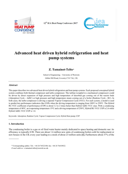 Advanced Heat Driven Hybrid Refrigeration and Heat Pump Systems