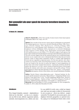 Noi Semnalări Ale Unor Specii De Insecte Forestiere Invazive În România