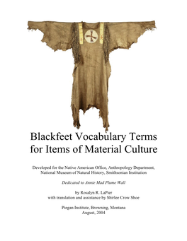 Blackfeet Vocabulary Terms for Items of Material Culture