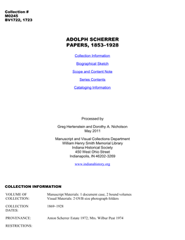 Adolph Scherrer Papers, 1853–1928