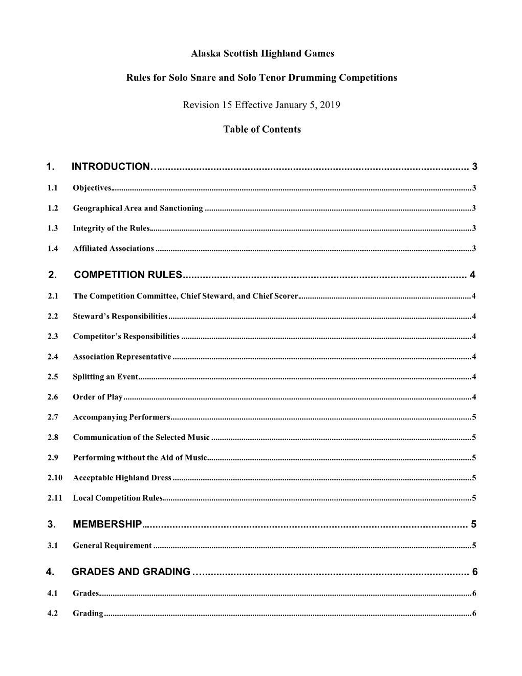 Alaska Scottish Highland Games Rules for Solo Snare and Solo Tenor Drumming Competitions Revision 15 Effective January 5, 2019 T