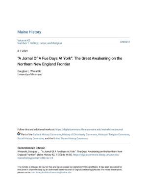 “A Jornal of a Fue Days at York”: the Great Awakening on the Northern New England Frontier