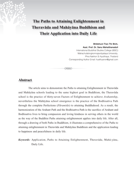 The Paths to Attaining Enlightenment in Theravāda and Mahāyāna Buddhism and Their Application Into Daily Life