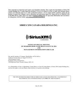 Sirius XM Canada Holdings Inc. to Make Important Decisions