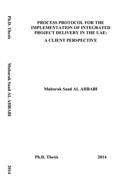 Process Protocol for the Implementation of Integrated Project Delivery in the Uae: a Client Perspective