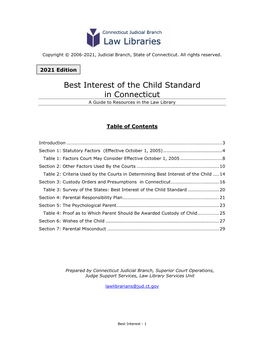 Best Interest of the Child Standard in Connecticut a Guide to Resources in the Law Library