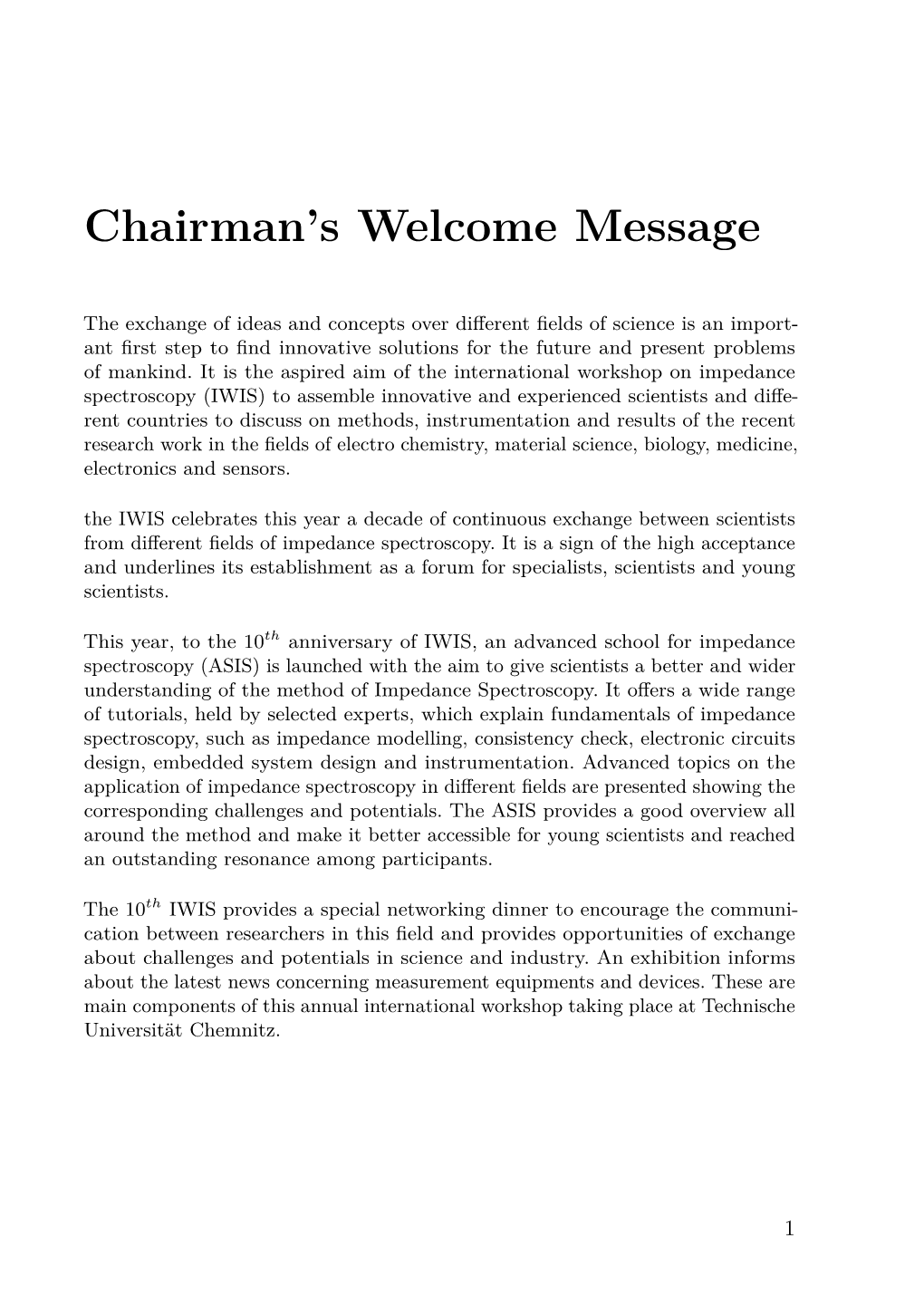 Chairman's Welcome Message