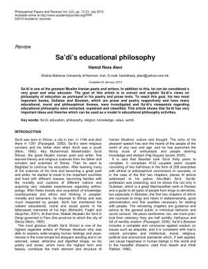 Sa'di's Educational Philosophy