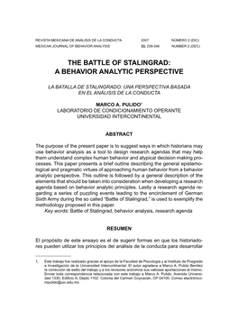 The Battle of Stalingrad: a Behavior Analytic Perspective