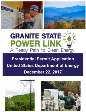 Presidential Permit Application United States Department of Energy December 22, 2017 40 Sylvan Road Waltham, MA 02451