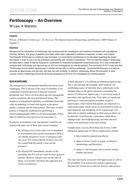 Fertiloscopy – an Overview W Law, a Watrelot