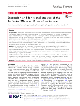 Expression and Functional Analysis of the Tatd-Like Dnase of Plasmodium