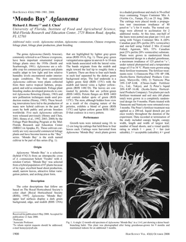 Aglaonema the Cuttings Were Placed Inside a Propaga- Richard J