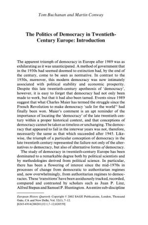 The Politics of Democracy in Twentieth- Century Europe: Introduction