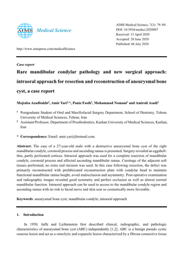 Rare Mandibular Condylar Pathology and New Surgical Approach: Intraoral Approach for Resection and Reconstruction of Aneurysmal Bone Cyst, a Case Report