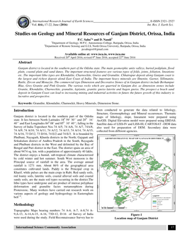 Logy and Mineral Resources of Ganjam District, Orissa, India P.C