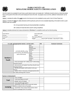 Park County 4-H Miniature Horse Safety Certification