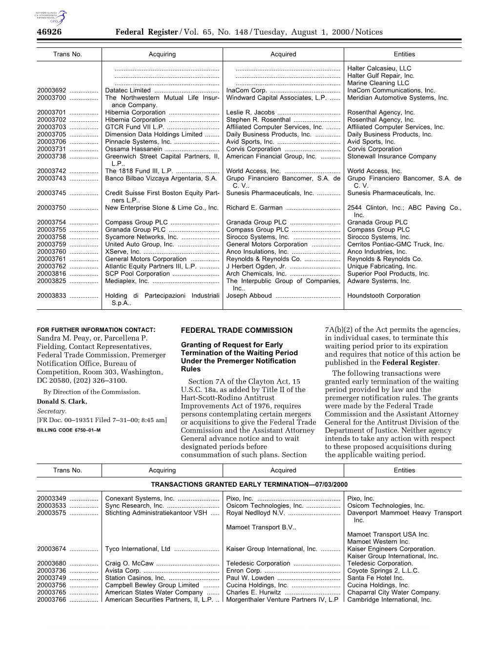 Federal Register/Vol. 65, No. 148/Tuesday, August