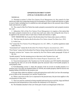 Kwikwetlem First Nation Annual Tax Rates Law, 2019 Whereas: A