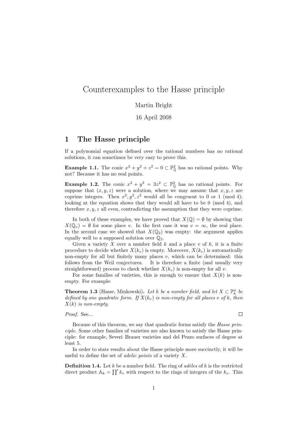 Counterexamples to the Hasse Principle