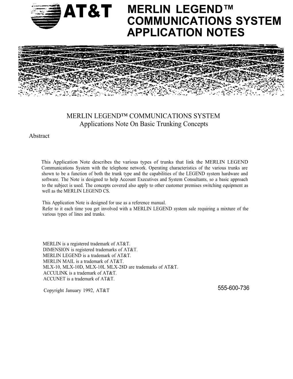 At&T Merlin Legend™ Communications System Application Notes