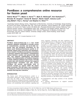 Pombase: a Comprehensive Online Resource for Fission Yeast Valerie Wood1,2,3,*, Midori A