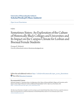An Exploration of the Culture of Historically Black Colleges and Universities and Its Impact on the Campus Climate for Lesbian and Bisexual Female Students Donique R