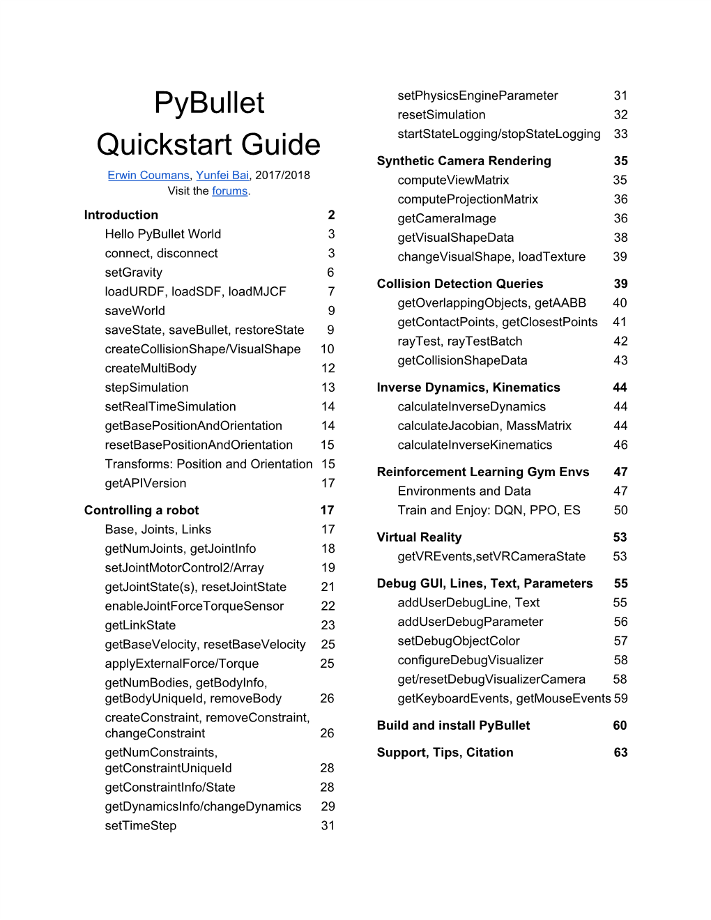 Pybullet Quickstart Guide