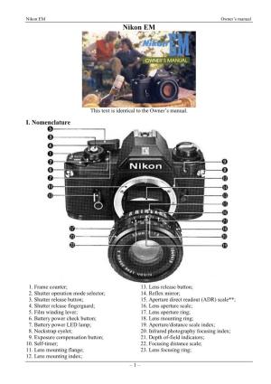 Nikon EM Owner’S Manual