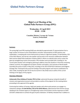 High Level Meeting of the Global Polio Partners Group (PPG)