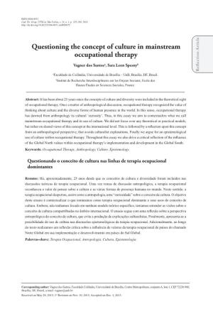 Questioning the Concept of Culture in Mainstream Occupational Therapy