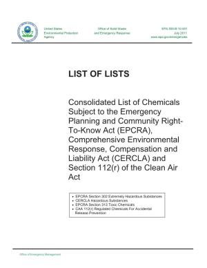 Consolidated List of Chemicals Subject to the Emergency Planning