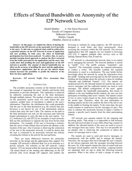 Effects of Shared Bandwidth on Anonymity of the I2P Network Users