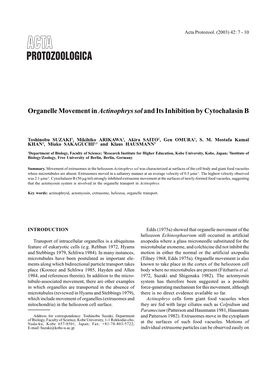 Organelle Movement in Actinophrys Soland Its Inhibition by Cytochalasin B