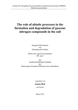 The Role of Abiotic Processes in the Formation and Degradation of Gaseous Nitrogen Compounds in the Soil